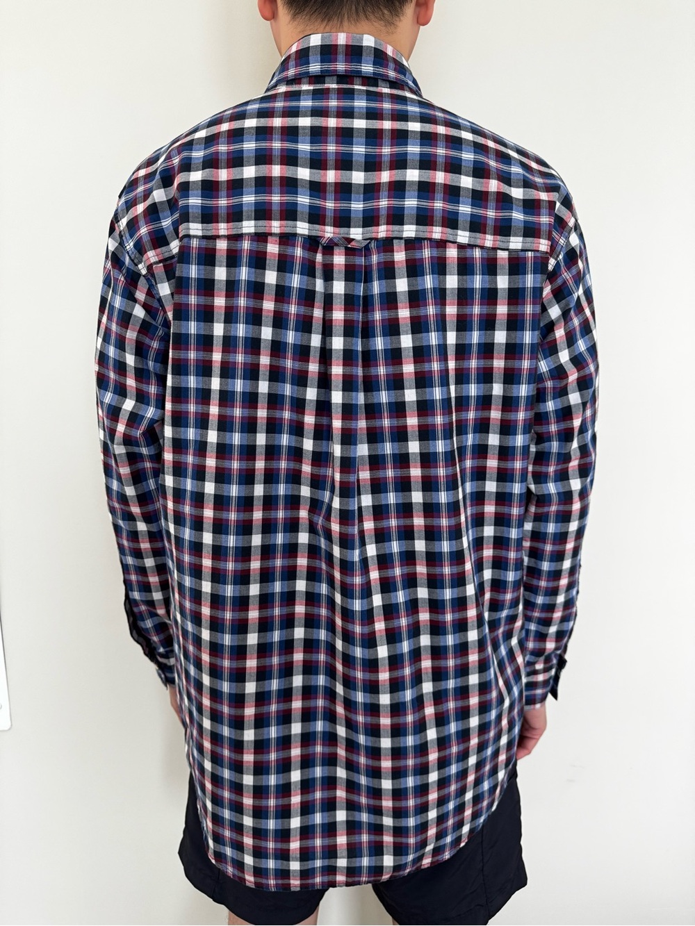 Chaps Navy, White & Red Plaid Button-Down Shirt